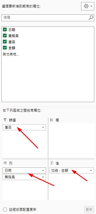 用樞紐分析做業績報表-建立樞紐2