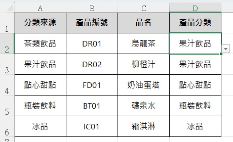 Excel下拉案例2-分類欄參照A欄